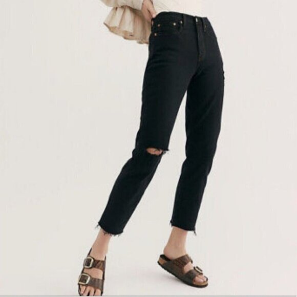 Levi's Wedgie Straight Premium Denim Raw Hem Black Wash Jeans Size 25 - Picture 4 of 12